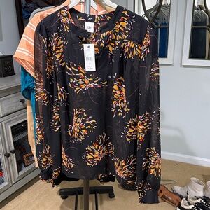 CAbi Black Floral Blouse
